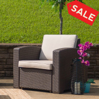 Flash Furniture DAD-SF1-1-GG Chocolate Brown Faux Rattan Chair with All-Weather Beige Cushion 